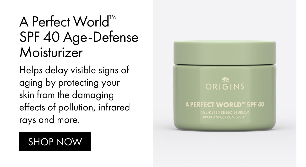 A Perfect World™ SPF 40 Age-Defense Moisturizer | Helps delay visible signs of aging by protecting your skin from the damaging effects of pollution, infrared rays and more. | SHOP NOW