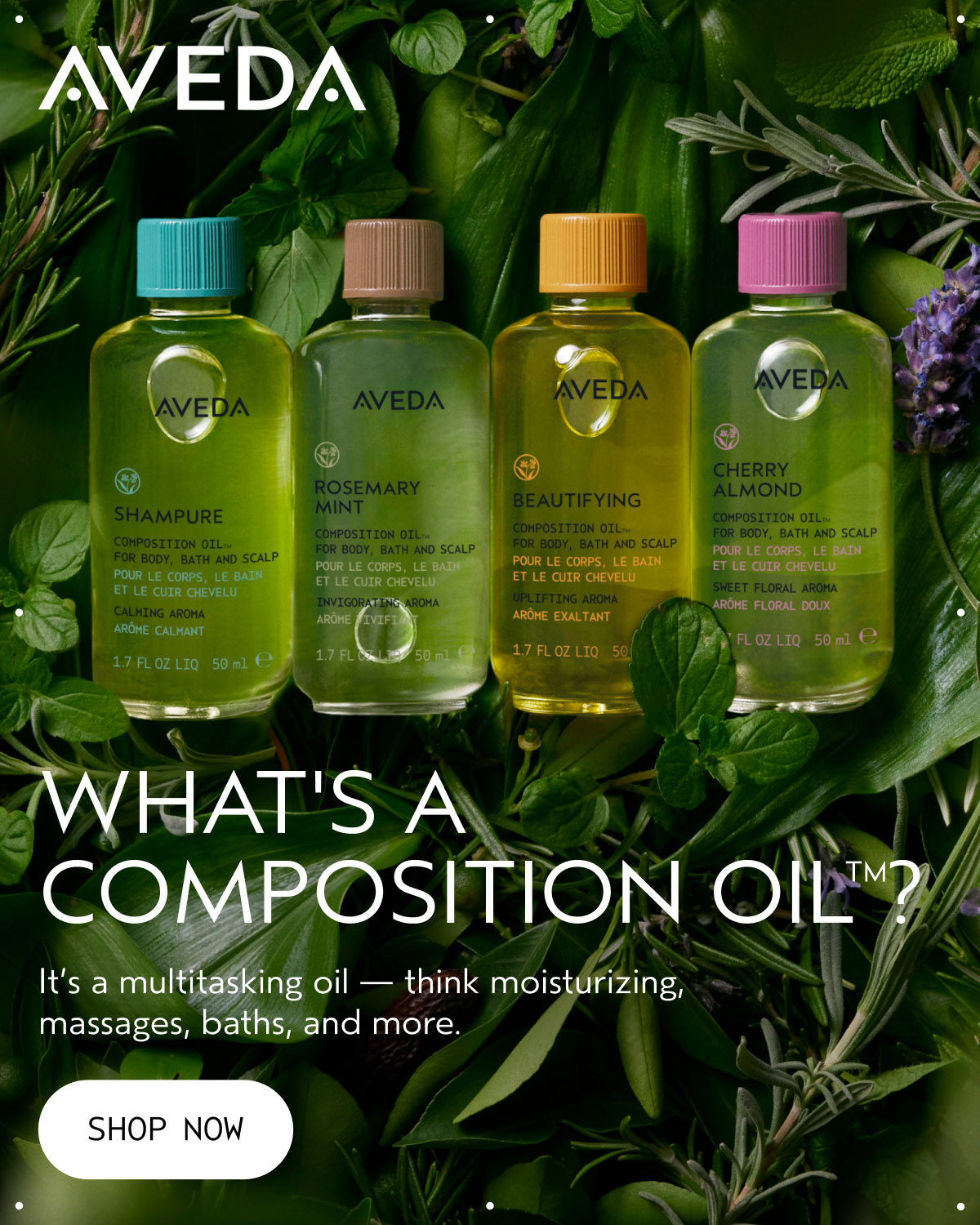 AVEDA | WHAT'S A COMPOSITION OIL™? | It’s a multitasking oil — think moisturizing, massages, baths, and more. | SHOP NOW