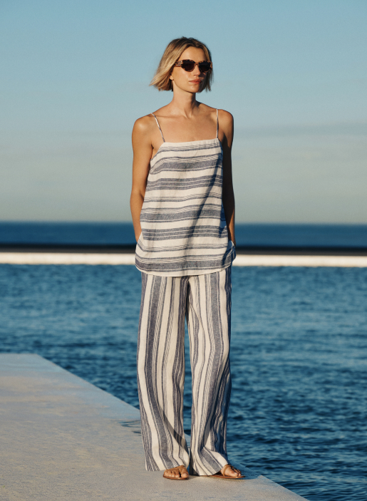 Linen Striped Waisted Pant