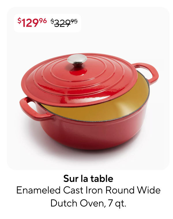 Sur la table Enameled Cast Iron Round Wide Dutch Oven, 7 qt. in Red